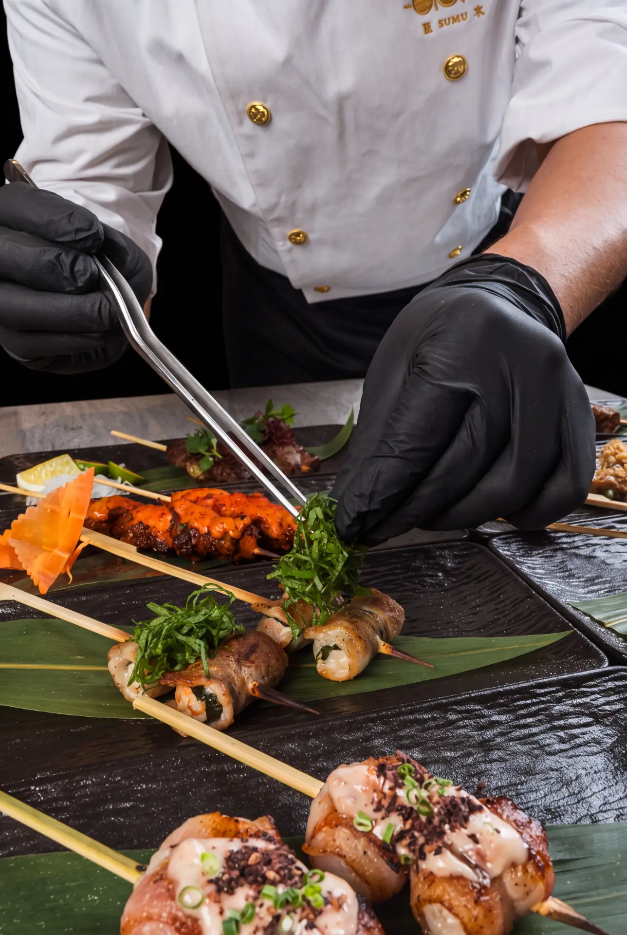 Shiso garnish to finish the yakitori