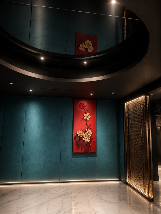 The teal dining room at SUMU